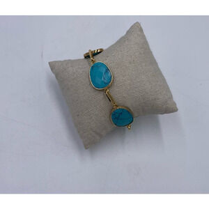 Anthropology‎ Serefina Gold Tone Faux Bezel Set Turquoise bracelet new